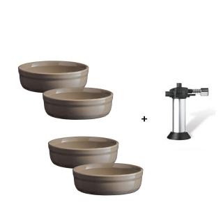 Emile Henry Set misky na Creme brulee 4 ks + flambovací pistole fenyklová 959711