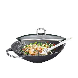 Küchenprofi PREMIUM Litinová wok pánev se skleněnou poklicí 36 cm
