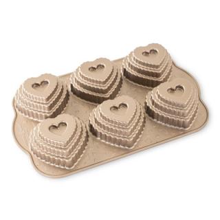 Nordic Ware Forma na 6 vrstvených srdíček Tiered Heart stříbrná 6 x 120 ml