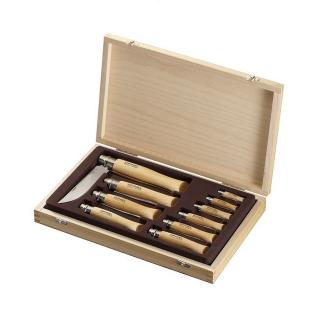 OPINEL Dřevěný box s 10 nerez noži od N°02 do N°12