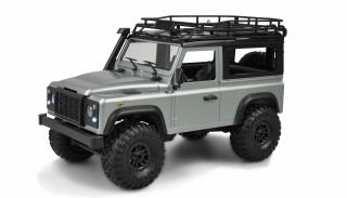 Amewi RC crawler D90 Defender prporcionální, 1:12 stříbrná (D90 Rock Crawler v podobě legendárního Land Roveru Defender, 1:12,&amp;nbsp;4WD, LED světla a blinkry,&amp;nbsp;2,4 GHz, ochrana proti sříkající vodě, plně proporcionální, 100% RTR, stříbrná)