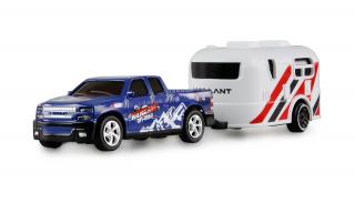 Amewi RC Pickup s přívěsem 1:64 (Amewi Pickup s přívěsem/karavanem, v měřítku 1:64, RTR, 2,4 GHz, kovová karoserie, LED osvětlení, pohon 2WD, gumové pneumatiky, 3 různé rychlosti - vhodné pro začátečníky.)