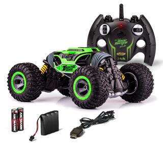 Carson RC oboustranné auto Magic Machine 1:10 zelená (My first MAGIC MACHINE, 2v1 oboustranný STUNT model, který jedním tlačítkem změníte v teréní auto, řízené obě nápravy, horní a spodní design je rozličný, 1:10, 4WD, 2.4 GHz, 100% RTR, zelená)