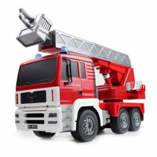DOUBLE E RC hasičský truck s funkčním žebříkem 1:20 (MAN FIRE TRUCK Hasiči 4WD, 1:20, zvukové efekty, LED osvětlení, funkční žebřík otočný o 360° s možností zdvihu a vysunutí, DEMO režim, funkce AUTO-vypnutí,&amp;nbsp;2.4 GHz, RTR)