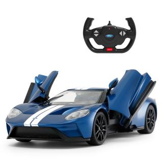 Ford GT 1:14, RASTAR, licence, LED, metalický lak, modré (Ford GT 1:14, 27 MHz, oficiální licence, LED osvětlení, metalický lak, odružená přední kola, ráfky s gumovými pneumatikami, modré)