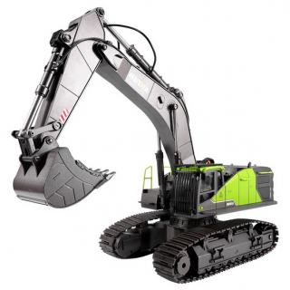 Huina RC Profi bagr ACV s kovovou lžící 1:14 s bouracím kladivem a 2x drapákem (Profi ACV bagr 1:14 s kovovou lžící, 2.4 GHz, plně proporcionální, 22 funkcí, LED, zvukový režim, kovová lžíce, gumové pásy, kovové převody a šroubovice, zelené provedení,&amp