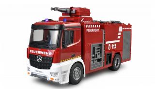 Mercedes-Benz Arocs licencovaný, 1:14, s funkční stříkačkou, proporcionální, LED, zvuky (&lt;P&gt;Licencovaný hasičský vůz Mercedes-Benz Arocs&amp;nbsp;v německém provedení FEUERWEHR&amp;nbsp;včetně sirény, 1:14 s funkční stříkačkou,&amp;nbsp;LED osvětlen