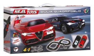 RE.EL Toys Autodráha Alfa Romeo Giulia Quadrifoglio 4v1 1:43 3,8 metru (&lt;P&gt;Autodráha Alfa Romeo Giulia Quadrifoglio 4v1 v délce 3,8 m, snadno sestavíte 4 různé dráhy, 2 oficiálně licencovaná auta Alfa Romeo Giulia Quadrifolio v měřítku 1:43. V sadě 