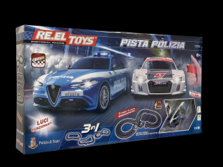 RE.EL Toys autodráha licencovaná Polizia 3v1 1:43 3 metry, 3 sestavy, LED světla (Autodráha Re.el toys Policie, 3 metry)