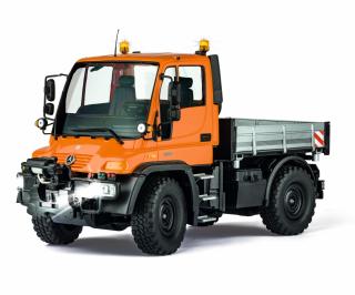 Tamiya-Carson auto MB Unimog U300 1:12 oranžový (&lt;P&gt;RC model MB U300 Unimog v měřítku 1:12 od výrobce Carson. 100% RTR, LED světla, proporcionální ovládání, klakson, oranžové silničářské provedení&lt;/P&gt;)