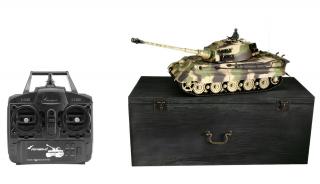 Tank TIGER II HENSCHEL BB 1:16 v dřevěném kufru (&lt;P&gt;Věrná kopie těžkého německého tanku v unikátním dřevěném kufru.&lt;/P&gt;)