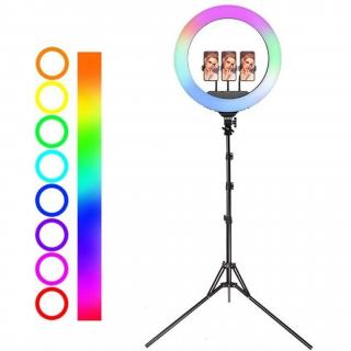 Profesionální RGB LED kruhové světlo 45 cm se stativem 2 m – dálkové ovládání, držák na telefon, plynulá regulace