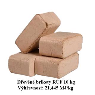 Dřevěné brikety RUF 10 kg (Dub/Buk) – Výhřevnost 21,445 MJ/kg