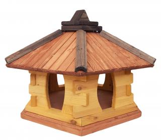 Dřevěné krmítko pro ptáky se zásobníkem na krmivo, 53 cm x 46 cm (Rozměry: 53 x 46 x 36 cm)