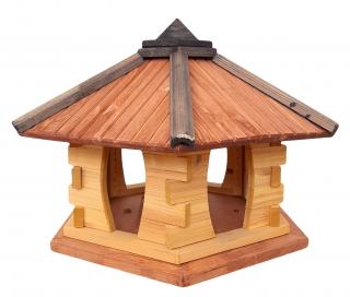Dřevěné krmítko pro ptáky se zásobníkem na krmivo, 60 cm x 40 cm (Rozměry: 56 x 46 x 37 cm)