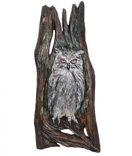 Dřevěný obraz Sova (34x74)