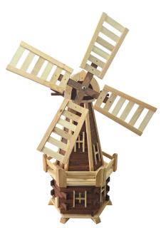 Dřevěný větrný mlýn zahradní, otočný, dekorační 130cm
