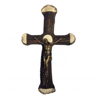 Kříž s Ježíšem z hrubého paroží 30x18 cm