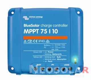 MPPT regulátor Victron Energy 75/10 (Robustní a rychlý MPPT regulátor pro náročné podmínky s napětím panelů až 75 V, maximální nabíjecí proud 10 A. Baterie 12/24V, FV max 145/290Wp. Plná záruka 5 let.)