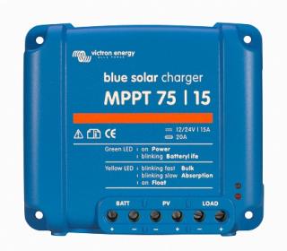 MPPT regulátor Victron Energy 75/15 (Robustní a rychlý MPPT regulátor pro náročné podmínky s napětím panelů až 75 V, maximální nabíjecí proud 15 A. Baterie 12/24V, FV max 220/440Wp. Plná záruka 5 let.)