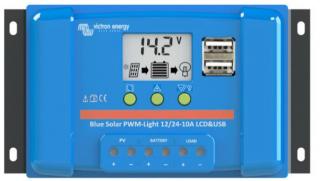 PWM regulátor Victron Energy LCD&amp;USB 10A (solární PWM regulátor s integrovaným LCD a USB 10A 12V/24V. Vhodný pro malé panely do 120Wp.)