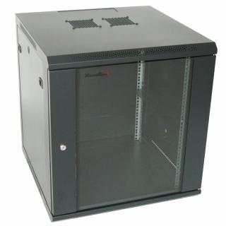 12U/600x600,na zeď, jednodílný, rozložený, skleněné dveře, černý