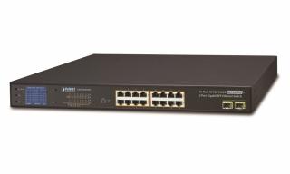 OPRAVENÉ - Planet GSW-1820VHP PoE switch, 16x PoE +2x SFP 1000Base-X, LCD,VLAN, extend mód 10Mb-250m,IEEE 802.3at 300W