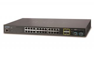 Planet GS-5220-20T4C4XR, L2/L3 10Gb switch 24x 1Gb TP, 4x 10G SFP+, 4x 1Gb SFP, Web/SNMPv3, AC+DC