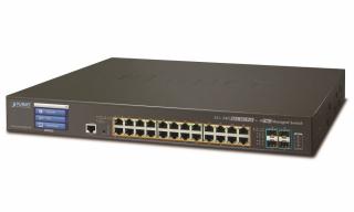 Planet GS-5220-24UP4XVR, Smart Ultra PoE switch 24x TP,4x SFP+ 10Gbase-X,Web/LCD+ONVIF, 802.3bt-400W, AC+DC