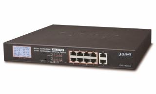 Planet GSD-1002VHP PoE switch, 8x PoE + 2x 1000Base-T, LCD,VLAN, extend mód 10Mb do 250m, IEEE 802.3at 120W