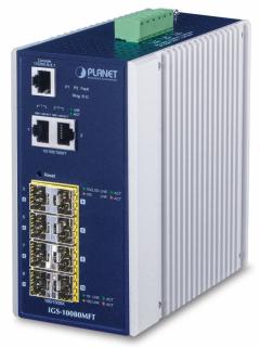 PLANET IGS-10080MFT Průmyslový Switch 8x 100/1000 SFP + 2x 10/100/1000, Management, -40 +75°C