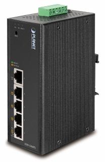 Planet ISW-504PS, 5x 10/100, 4x POE IEEE 802.3af až 60W, DIN, IP30, 60 st.C, WEB, QoS, VLAN