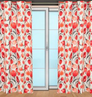 SLEVA (set 2 kusy) - Závěs  tulipán červený, v.180cm, š. 155cm - kroužky