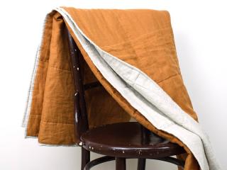 Lněná deka s prošitím - skořicová 145 x 200 cm