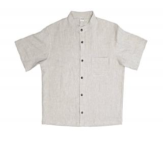 Lněná košile melír - krátký rukáv XL