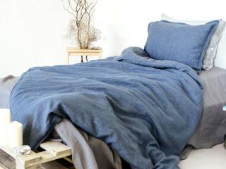 Lněné povlečení modrý melír měkčený se zipem - 100% LEN Peřina 200x200 cm