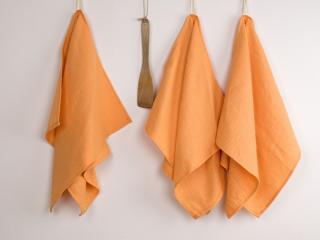 Oranžová vafle - set 3 kusů lněných utěrek