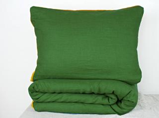 Tmavě zelené lněné povlečení s knoflíky, 100% LEN Komplet: Peřina 140x200 cm, Polštář 70x90 cm