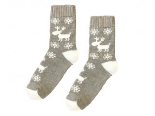Vlněné ponožky zimní se sobem a vločkou Velikost 43 - 45