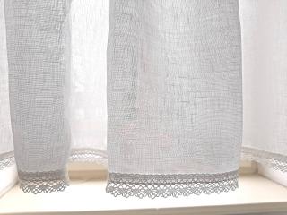 Záclona s krajkou krémová 150 cm - 100% len 145 x 210 cm
