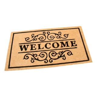 Béžová textilní čistící vnitřní vstupní rohož FLOMA Welcome - Deco - délka 33 cm, šířka 58 cm a výška 0,3 cm