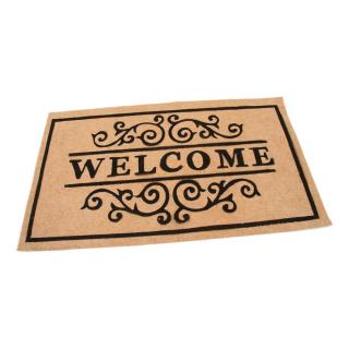 Béžová textilní čistící vnitřní vstupní rohož FLOMA Welcome - Deco - délka 45 cm, šířka 75 cm a výška 0,3 cm