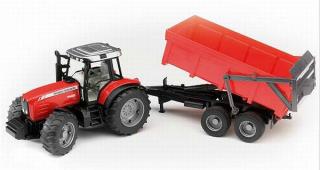 Bruder 02046 Massey Ferguson 7480 s nakladačem a přívěsem na dřevo