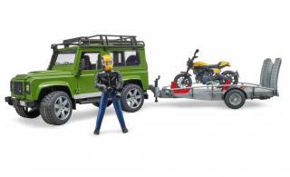 Bruder 02589 Land Rover Defender s přívěsem, motocykl Ducati a řidičem