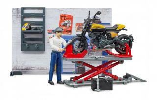 Bruder 62102 Motodílna s figurkou mechanika a motorkou Ducati Scrambler