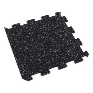 Černo-bílo-modrá gumová modulová puzzle dlažba (okraj) FLOMA FitFlo SF1050 - 100 x 100 x 0,8 cm