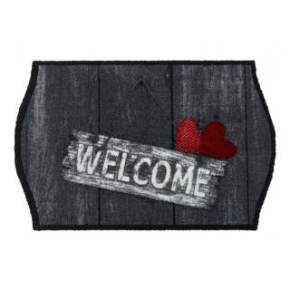 Černo-šedá vnitřní čistící pratelná vstupní rohož FLOMA Welcome Hearts - 50 x 75 x 0,8 cm