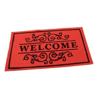 Červená textilní čistící vnitřní vstupní rohož FLOMA Welcome - Deco - délka 33 cm, šířka 58 cm a výška 0,3 cm