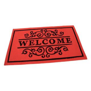 Červená textilní čistící vnitřní vstupní rohož FLOMA Welcome - Deco - délka 45 cm, šířka 75 cm a výška 0,3 cm