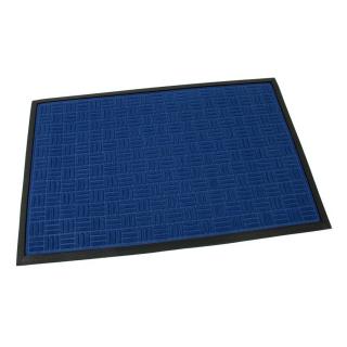 Modrá textilní gumová čistící vstupní rohož FLOMA Criss Cross - délka 60 cm, šířka 90 cm a výška 0,8 cm